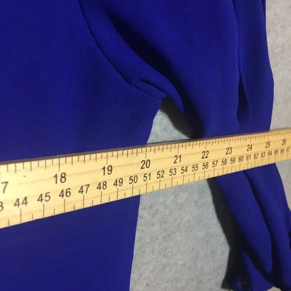 Womens Sage Dress V Neck Embroidery Royal Blue Formal Flowy Dress Slit Sleeve - Picture 5 of 6